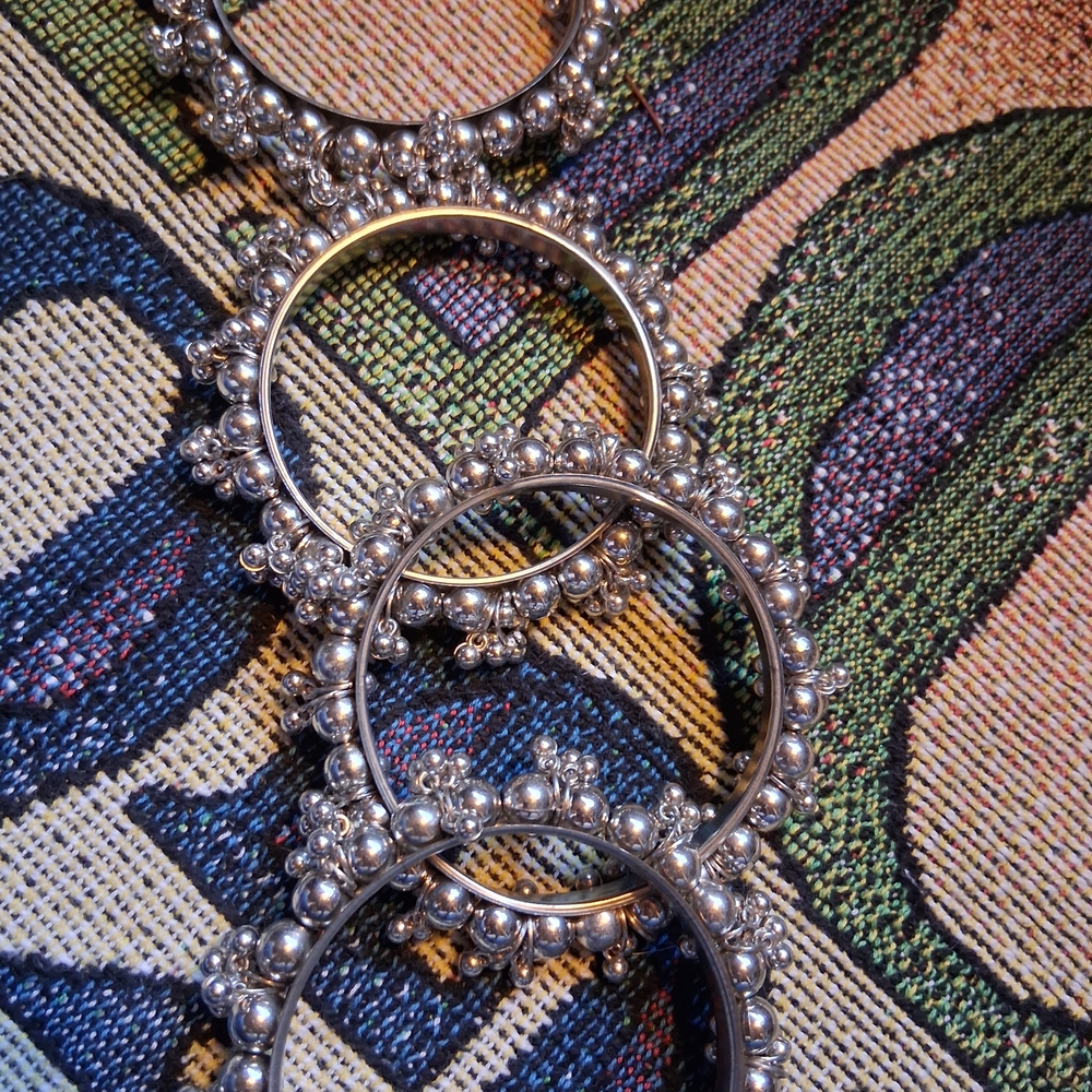 Silver Beaded Eye-Catching Statement Bangles | Bo… - image 3